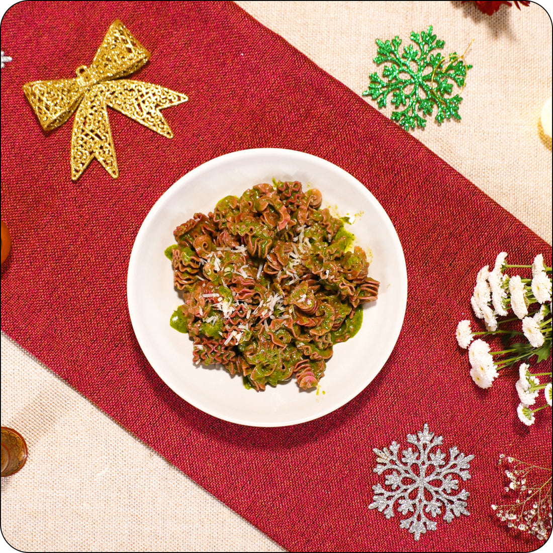 BEETROOT RADIATORI WITH PESTO GENOVESE